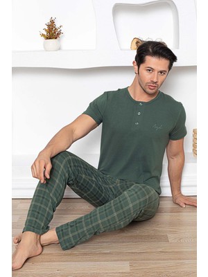 Aydoğan Erkek Civan Modal Kısa Kol Haki Pijama Takım 7997