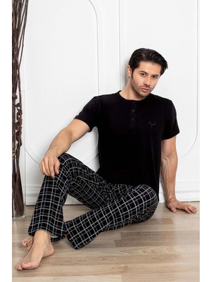 Aydoğan Erkek Civan Modal Kısa Kol Siyah Pijama Takım 7707