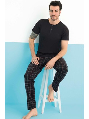 Aydoğan Erkek Civan Modal Kısa Kol Siyah Pijama Takım 0148