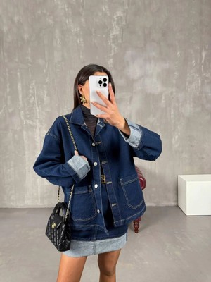 Polo State Kadın Denim Ceket Etek Takım Oversize Kesim