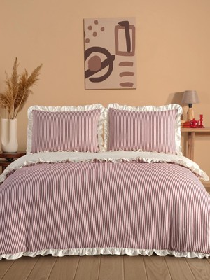 Uçkan Home %100 Organik Pamuk Yıkanmış Fırfırlı Çift Kişilik Nevresim Takımı