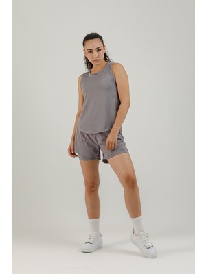 Airlife Sportswear Derin Yırtmaç ve Basen Kapatma Detaylı Kadın Sporcu Atleti Gri