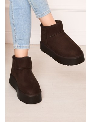 SRC Platform Taban Içi Kürklü Bot Kahve