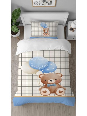 Greendecor Ayıcık Balon Oyuncak Desenli Tasarımlı Dijital Baskılı Özel Tasarım Çarşafsız Çocuk Nevresim Takımı