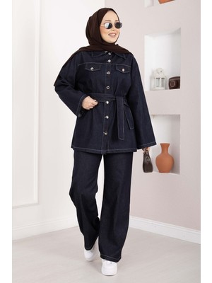 Md Kemer Detaylı Ceket Pantolon Kot Takım Lacivert