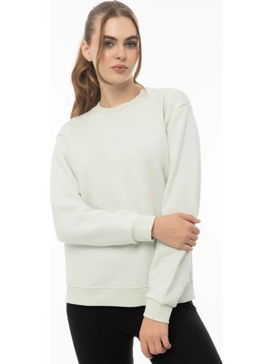 Quhox Kadın 3 Iplik Şardonlu Bisiklet Yaka Sweatshirt Mint