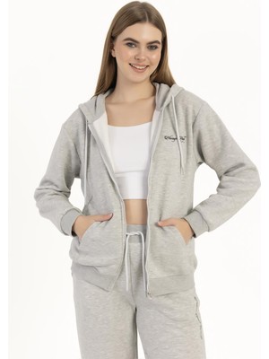 Quhox Kadın Fermuarlı Regular Fit Sweatshirt Gri Melanj