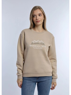Quhox Kadın 3 Iplik Şardonlu Woodall Mtn Baskıli Sweatshirt Bej