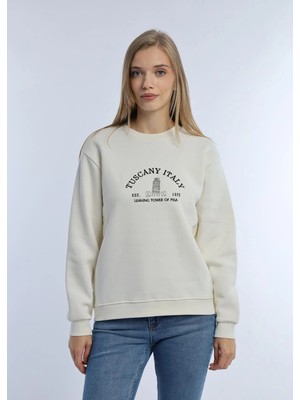 Quhox Kadın Tuscany Italy Nakışlı Sweatshirt Ekru
