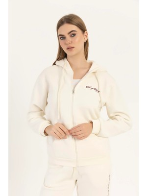 Quhox Kadın Fermuarlı Regular Fit Sweatshirt Ekru