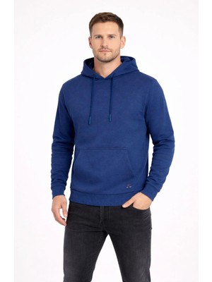 Polo State Erkek Kapüşonlu 3 Iplik Içi Şardonlu Nakışlı Sweatshirt Indigo