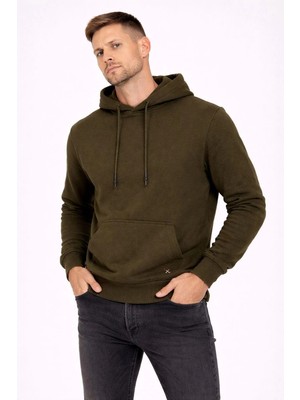 Polo State Erkek Kapüşonlu 3 Iplik Içi Şardonlu Nakışlı Sweatshirt Haki
