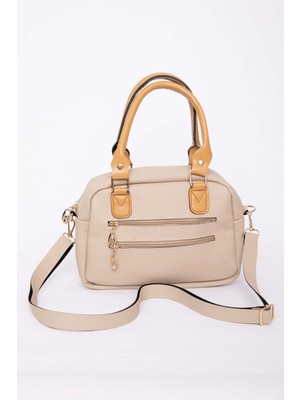 DMC Çok Bölmeli Fermuarlı El & Omuz Çantası Bej