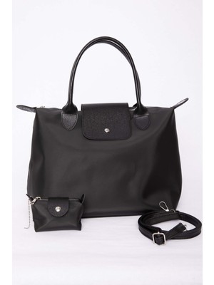 DMC Fermuarlı Kapaklı El & Omuz Çantası Siyah
