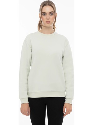 Quhox Kadın Bisiklet Yaka 3 Iplik Şardonlu Sweatshirt Mint