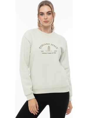 Quhox Kadın Tuscany Italy Nakışlı Sweatshirt Mint