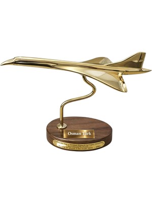 Hediye Fikri Kişiye Özel Concorde Pirinç Uçak Biblo 20X23 cm – Ahşap Kaideli