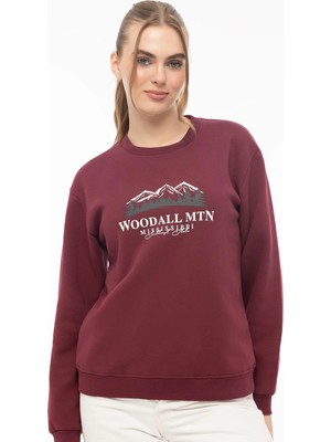 Quhox Kadın 3 Iplik Şardonlu Woodall Mtn Baskıli Sweatshirt Bordo