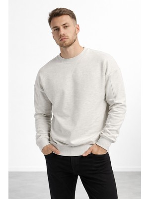 Polo State Erkek Kar Melanj 3 Iplik Şardonlu Kalın Basic Bisiklet Yaka Oversize Sweatshirt