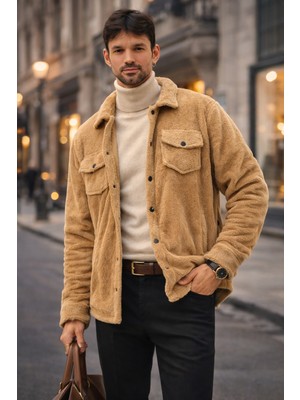 Polo State Erkek Peluş Yumuşak Dokulu Sherpa Ceket Camel