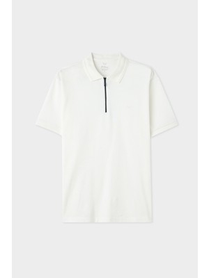 D'S Damat Ds Damat Regular Fit Beyaz Pike Dokulu %100 Pamuklu T-Shirt 4HC140211214M