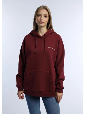 Quhox Kadın Kapüşonlu 3 Iplik Sweatshirt Bordo