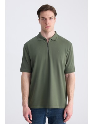 D'S Damat Ds Damat Regular Fit Yeşil Pike Dokulu %100 Pamuklu T-Shirt 4HC140211214M