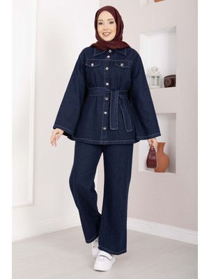 Md Kemer Detaylı Ceket Pantolon Kot Takım Koyu Mavi