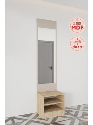 Evora 2 Modern Portmanto Aynalı Ayakkabılık Vestiyer Vizon - Lefkas