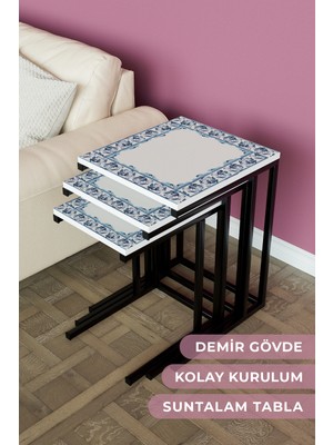 Hediyeler Kapında "azura" 3'lü Metal Zigon Sehpa Takımı Metal Ayak Yan Sehpa Seti