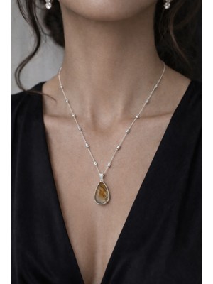 Miraç Gümüş Takı Atölyem 925 Ayar Gümüş Rutil Kuvars Doğal Taş Kolye