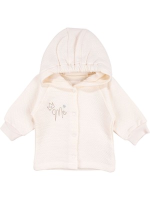 by BebekOdam Kız Bebek Ekru Kapitoneli Kapüşonlı Çıtçıtlı Me Nakışlı Hırka - 1016602