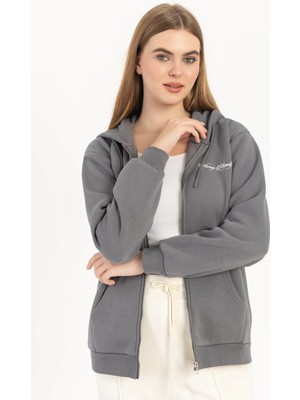 Quhox Kadın Fermuarlı Regular Fit Sweatshirt Füme