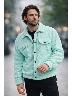 Polo State Erkek Peluş Cep Detaylı Çıt Çıt Kapamalı Sherpa Ceket Mint