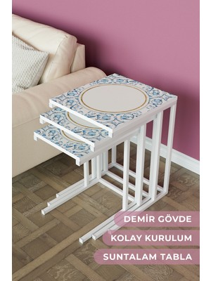 Hediyeler Kapında "zarin" 3'lü Metal Zigon Sehpa Takımı Metal Ayak Yan Sehpa Seti