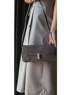 Amabel Jewelerys Mora Nubuk Kadın Kol Çantası Kahverengi