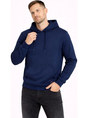 Polo State Erkek Kapüşonlu 3 Iplik Içi Şardonlu Nakışlı Sweatshirt Lacivert
