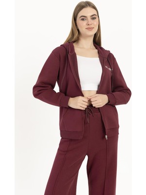 Quhox Kadın Fermuarlı Regular Fit Sweatshirt Bordo