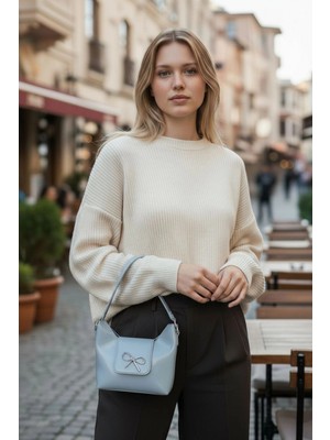 Glemix Ribbon Mavi Mini Kadın El Kol ve Omuz Çantası