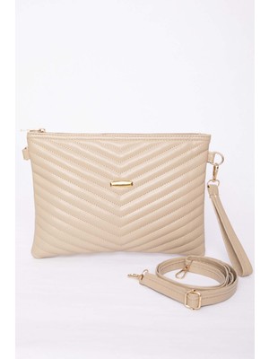 DMC Kapitone Desenli Fermuarlı Portföy Çanta Bej