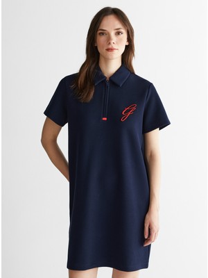 Gant Kadın Lacivert Yarım Fermuarlı Logolu Elbise 44925119T.433