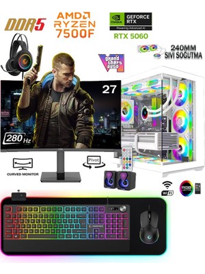 Apphirex Prime 57W Ryzen 5 7500F 16GB Ddr5 1tb M2 SSD RTX5060 27'' 280Hz Beyaz Sıvı Soğutmalı Masaüstü Oyuncu Bilgisayarı