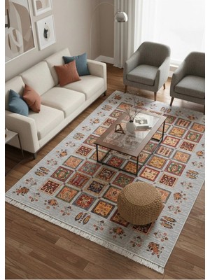 Bazaar Forum Dijital Baskı Kaymaz Pamuk Taban Tüy Dökmez Etnik Desenli Halı Salon Halısı Koridor Halısı