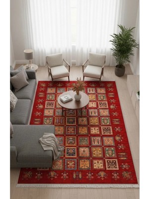Bazaar Forum Dijital Baskı Kaymaz Pamuk Taban Tüy Dökmez Etnik Desenli Halı Salon Halısı Koridor Halısı