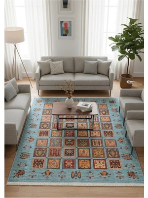 Bazaar Forum Dijital Baskı Kaymaz Pamuk Taban Tüy Dökmez Etnik Desenli Halı Salon Halısı Koridor Halısı