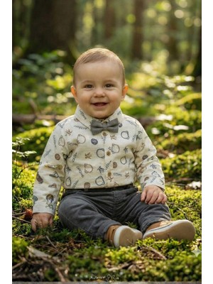 Cattac Kids %100 Pamuklu Erkek Bebek Antrasit Gri Pantolonlu Kaykay Desenli 4'lü Takım