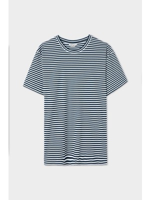 D'S Damat Ds Damat Regular Fit Lacivert Çizgili Pamuklu T-Shirt 4HC146171053M