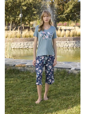 Civetta Çiçekyaprak Desenli ve Baskılı Kapri Takımı