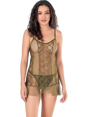 Aria's Closet Arias Closet Haki Kısa Tül Gecelik