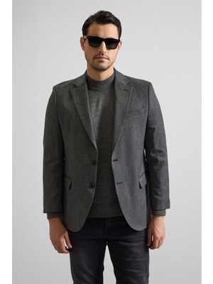 Süvari Siyah Regular Mono Yaka Torba Cep 4 Drop Klasik Ceket